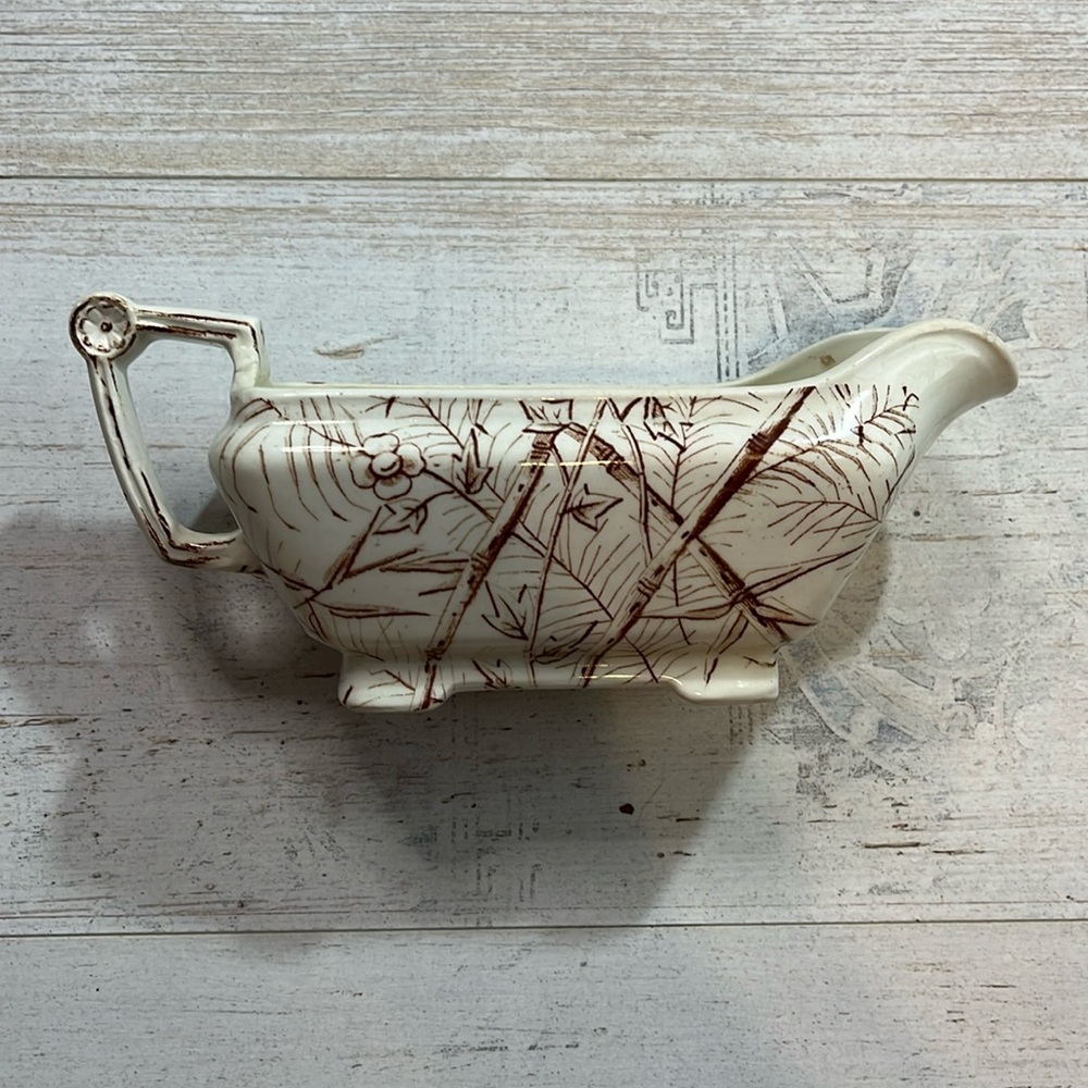 Vintage J. H Davis Chatsworth Ceramic Gravy Boat Bamboo Design